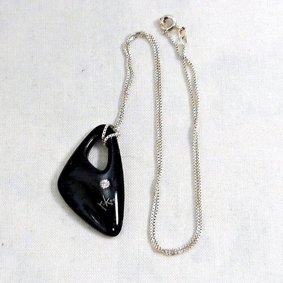 YuKey Jewelry - 18K Diamond Black Steel Art Pendant Sterling Silver Necklace